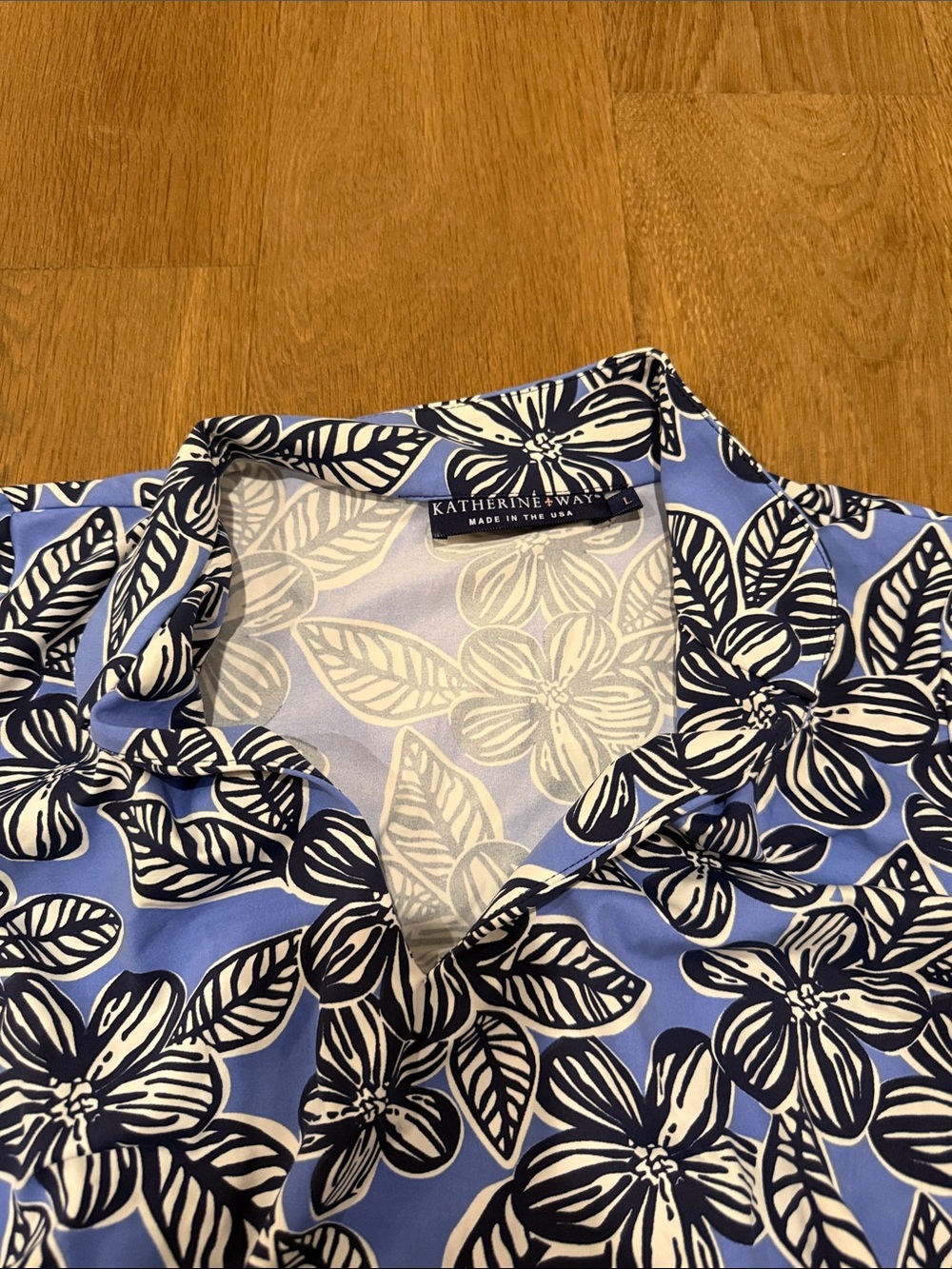 Katherine Way Tropical Blue Floral Polo Dress - L - Picture 3 of 5